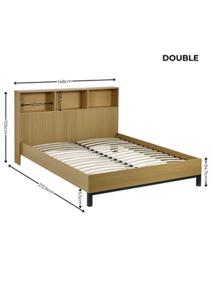 Sia Bookcase Headboard Bed - Light Oak Effect, Double - Living with Luxury