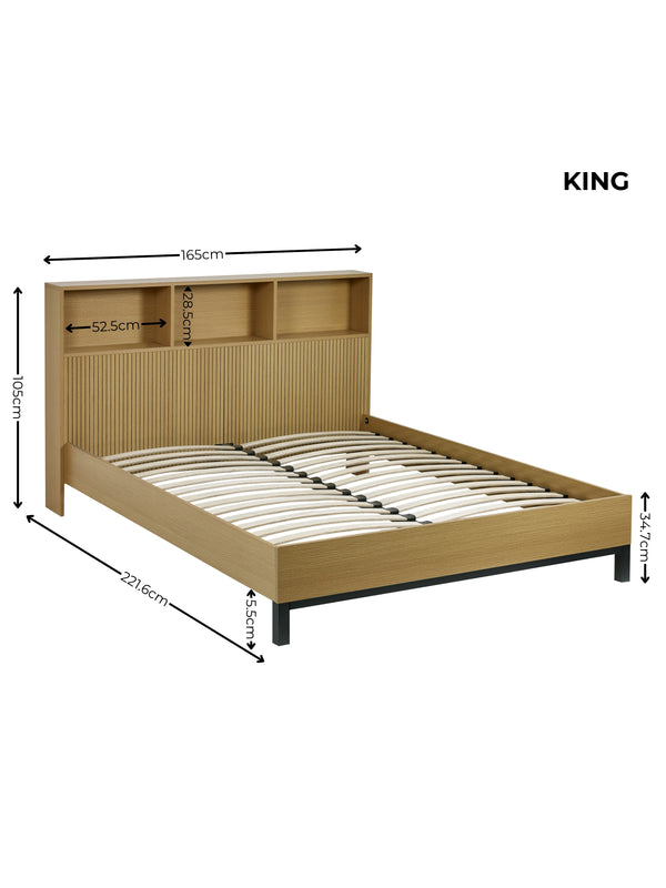 Sia Bookcase Headboard Bed - Light Oak Effect, King - Living with Luxury