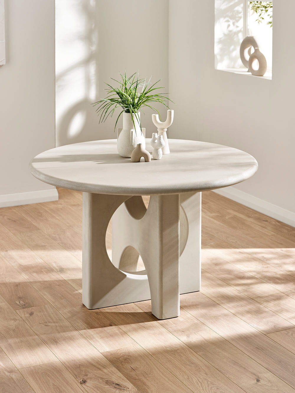 Thyra Round 4 Seater Dining Table - Grey Stone Effect - Living with Luxury