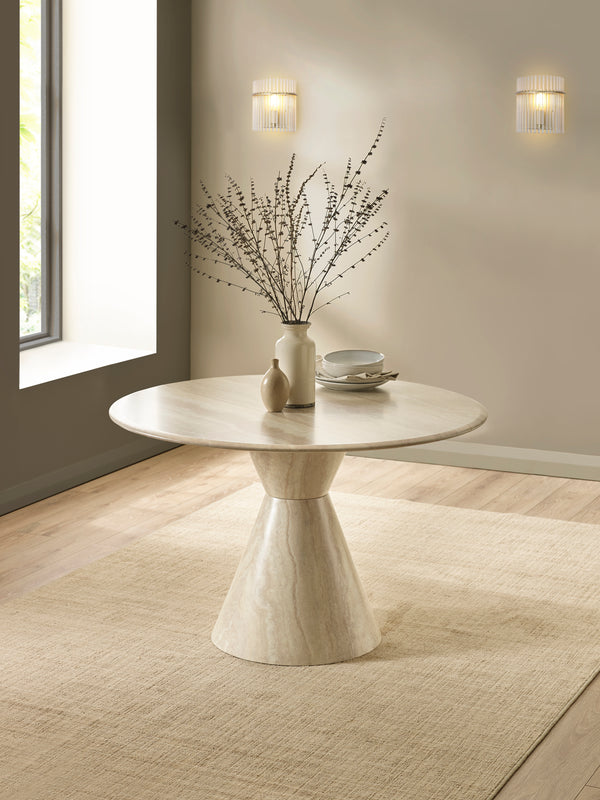 Verona 120cm Round Pedestal 4 Seater Dining Table - Cream Marble Effect - Living with Luxury