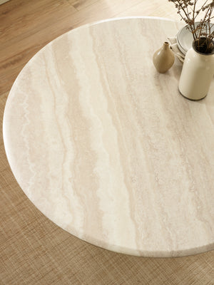 Verona 120cm Round Pedestal 4 Seater Dining Table - Cream Marble Effect - Living with Luxury
