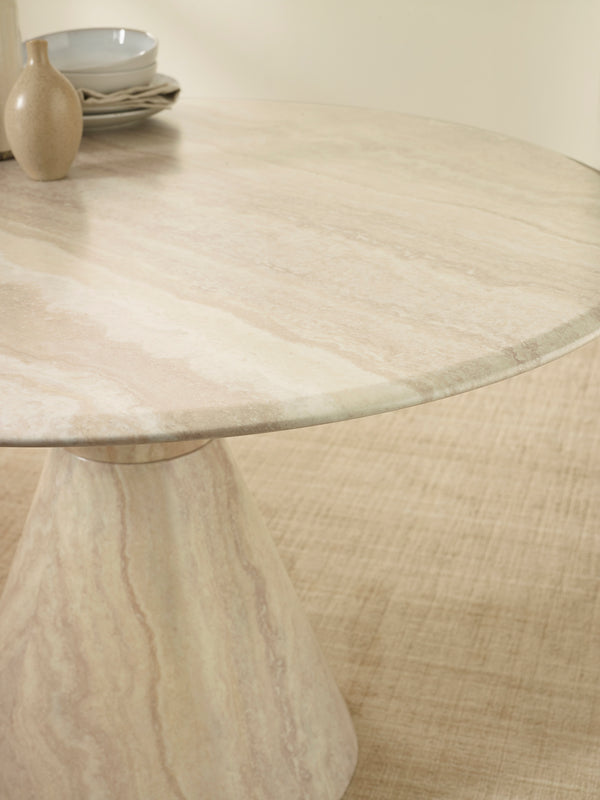 Verona 120cm Round Pedestal 4 Seater Dining Table - Cream Marble Effect - Living with Luxury