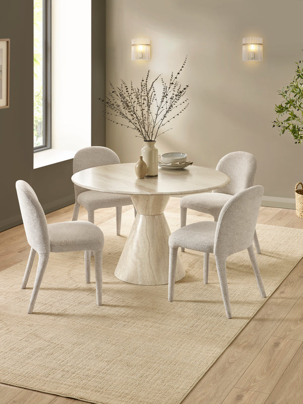 Verona 120cm Round Pedestal 4 Seater Dining Table - Cream Marble Effect - Living with Luxury