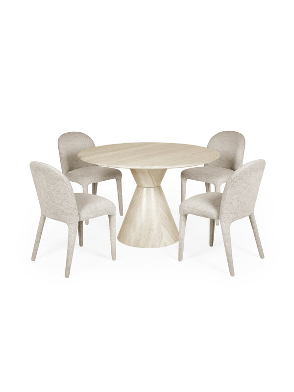 Verona 120cm Round Pedestal 4 Seater Dining Table - Cream Marble Effect - Living with Luxury
