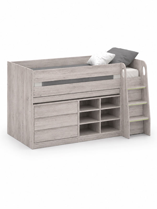 Vespa Mid Sleeper Bed with Pull-Out Desk & Storage - Grey Oak Effect, Single - Living with Luxury