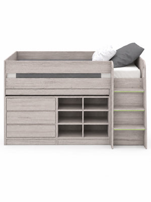 Vespa Mid Sleeper Bed with Pull-Out Desk & Storage - Grey Oak Effect, Single - Living with Luxury