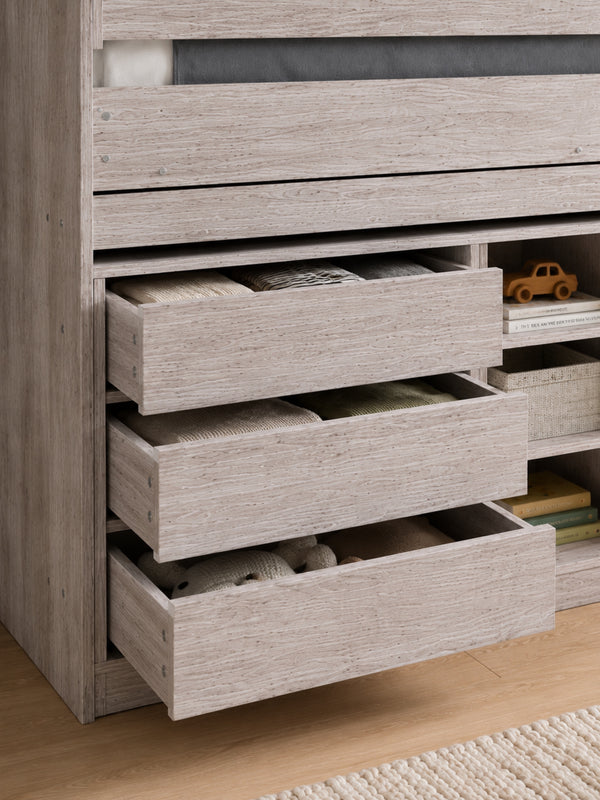 Vespa Mid Sleeper Bed with Pull-Out Desk & Storage - Grey Oak Effect, Single - Living with Luxury