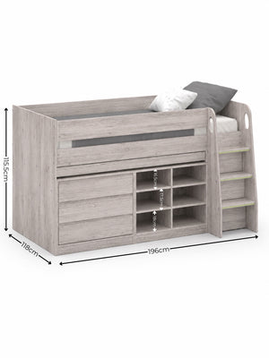 Vespa Mid Sleeper Bed with Pull-Out Desk & Storage - Grey Oak Effect, Single - Living with Luxury