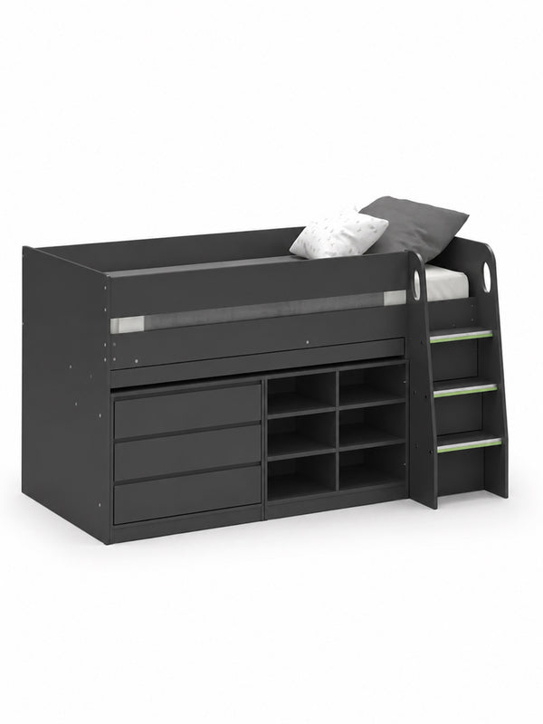 Vespa Mid Sleeper Bed with Pull-Out Desk & Storage - Anthracite, Single - Living with Luxury
