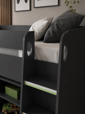 Vespa Mid Sleeper Bed with Pull-Out Desk & Storage - Anthracite, Single - Living with Luxury