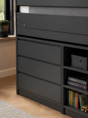Vespa Mid Sleeper Bed with Pull-Out Desk & Storage - Anthracite, Single - Living with Luxury