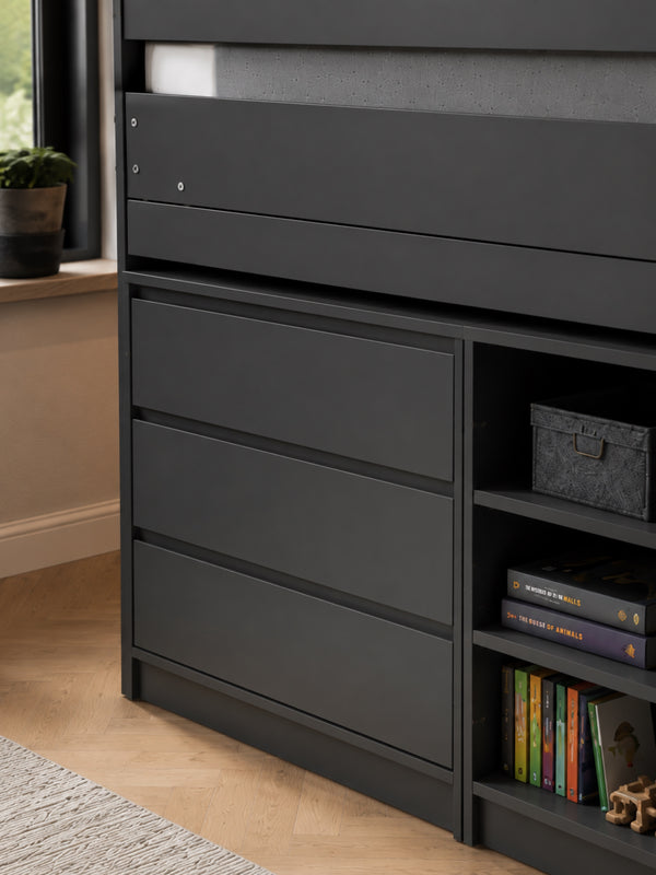 Vespa Mid Sleeper Bed with Pull-Out Desk & Storage - Anthracite, Single - Living with Luxury