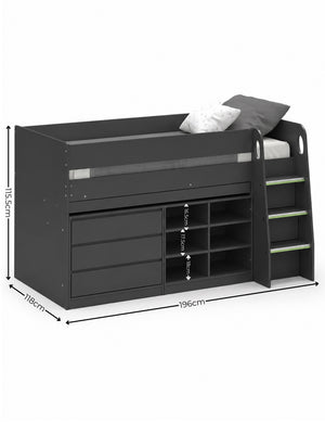 Vespa Mid Sleeper Bed with Pull-Out Desk & Storage - Anthracite, Single - Living with Luxury