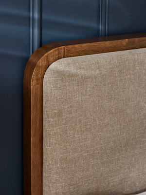 Walden Walnut Effect 150cm Kingsize Bed with Grey Chenille Upholstered Headboard - Living with Luxury