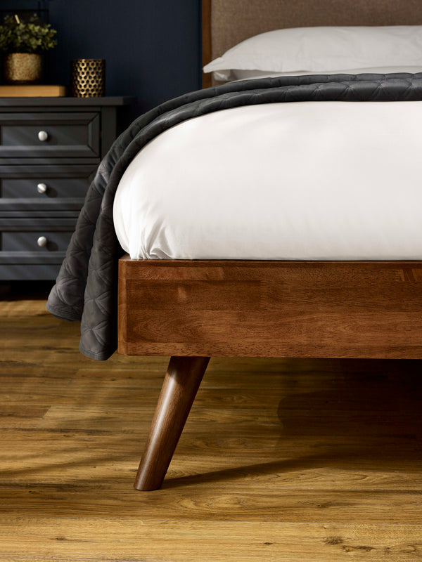 Walden Walnut Effect 150cm Kingsize Bed with Grey Chenille Upholstered Headboard - Living with Luxury