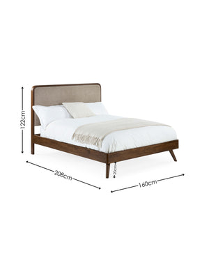 Walden Walnut Effect 150cm Kingsize Bed with Grey Chenille Upholstered Headboard - Living with Luxury