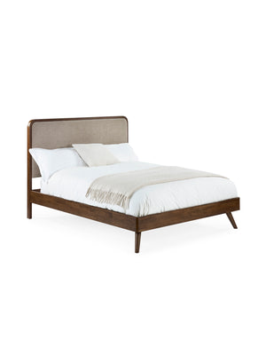 Walden Walnut Effect 135cm Double Bed with Grey Chenille Upholstered Headboard - Living with Luxury