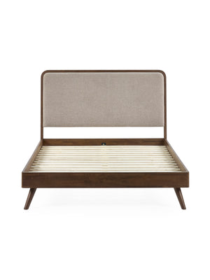 Walden Walnut Effect 135cm Double Bed with Grey Chenille Upholstered Headboard - Living with Luxury