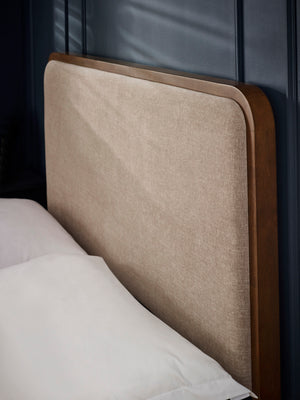 Walden Walnut Effect 135cm Double Bed with Grey Chenille Upholstered Headboard - Living with Luxury