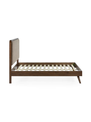 Walden Walnut Effect 135cm Double Bed with Grey Chenille Upholstered Headboard - Living with Luxury