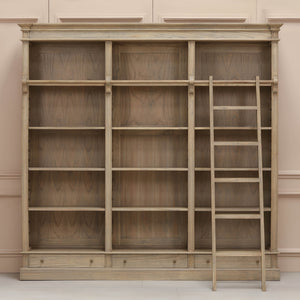 Large Rustic Wooden Bookcase with Ladder – view 5