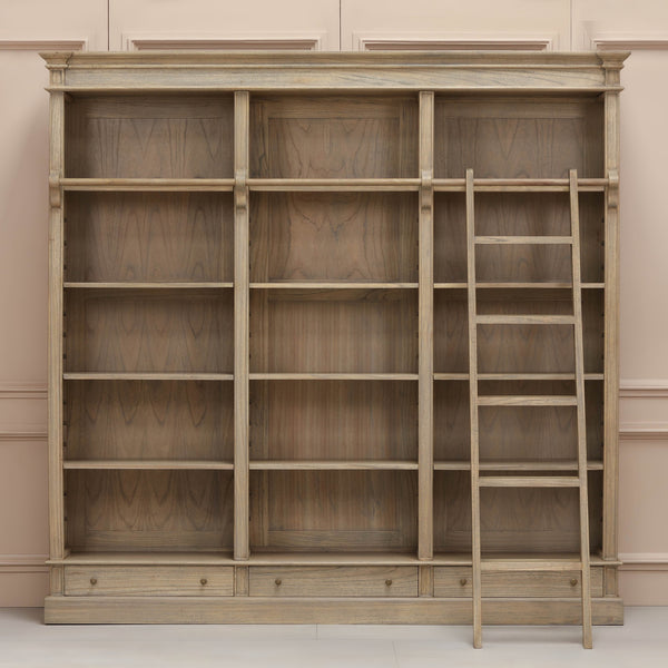 Large Rustic Wooden Bookcase with Ladder – view 5