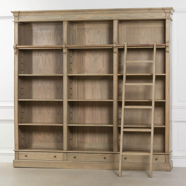 Large Rustic Wooden Bookcase with Ladder – view 6