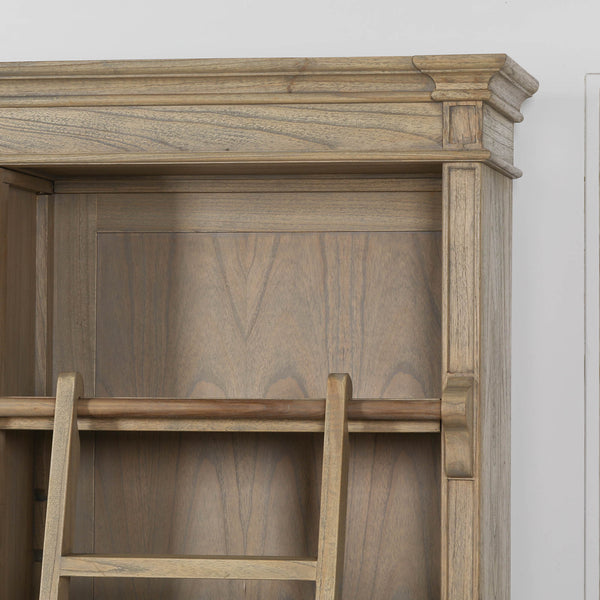 Large Rustic Wooden Bookcase with Ladder – view 7