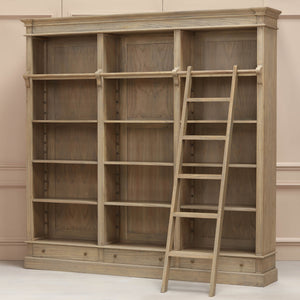 Large Rustic Wooden Bookcase with Ladder – view 1