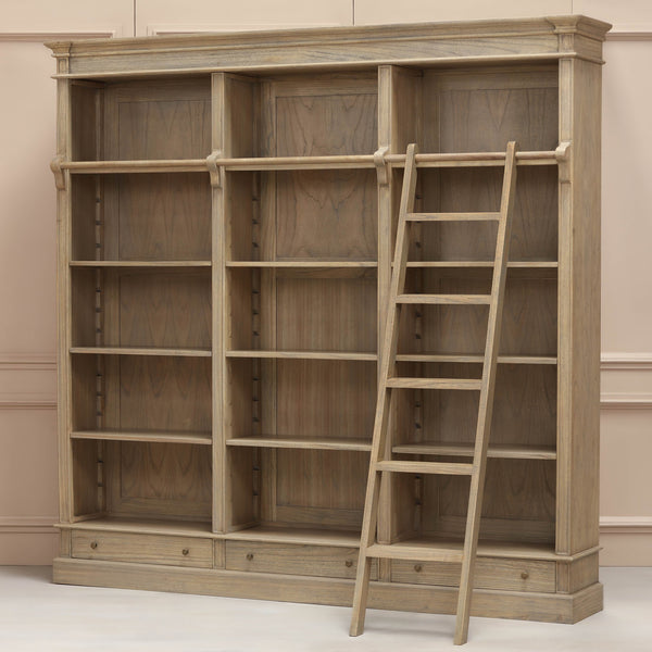 Large Rustic Wooden Bookcase with Ladder – view 1