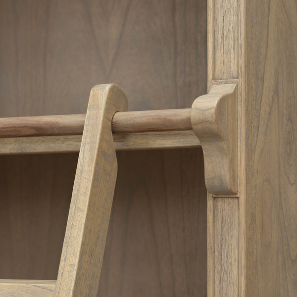 Large Rustic Wooden Bookcase with Ladder – view 3