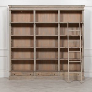 Large Rustic Wooden Bookcase with Ladder – view 10