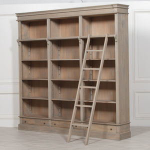 Large Rustic Wooden Bookcase with Ladder – view 9