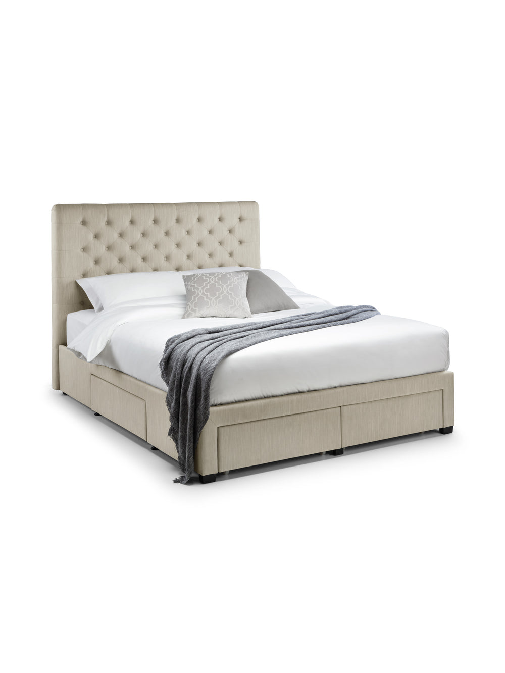 Wilton Upholstered 4 Drawer Storage Bed Frame - Oatmeal Linen, King - Living with Luxury