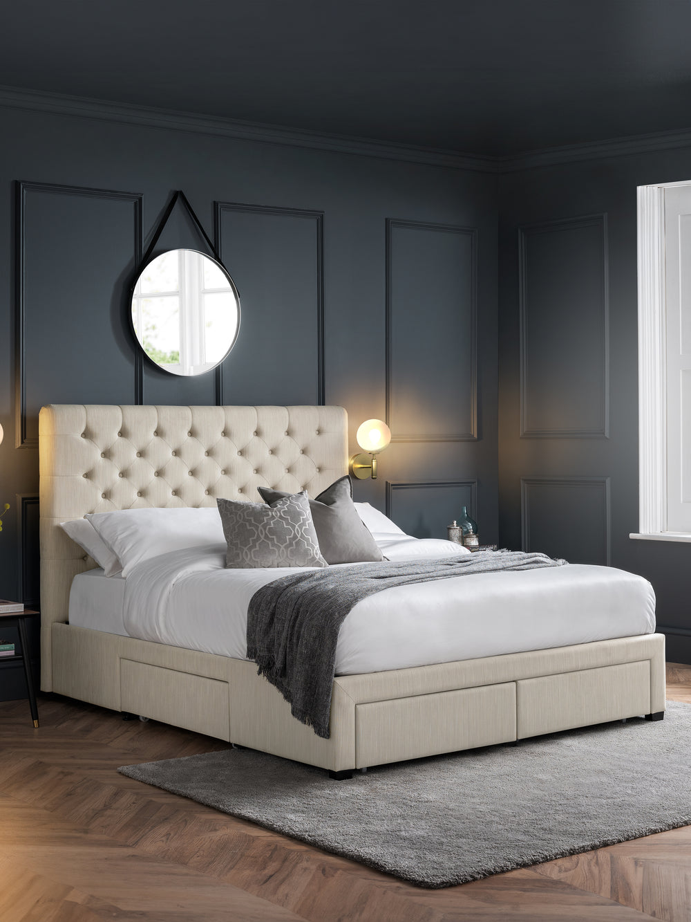 Wilton Upholstered 4 Drawer Storage Bed Frame - Oatmeal Linen, Super King - Living with Luxury