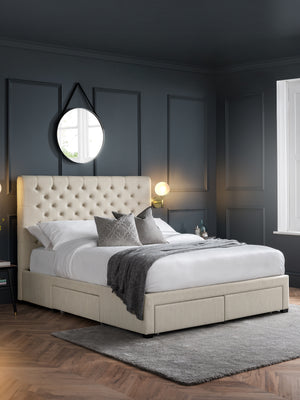 Wilton Upholstered 4 Drawer Storage Bed Frame - Oatmeal Linen, Super King - Living with Luxury