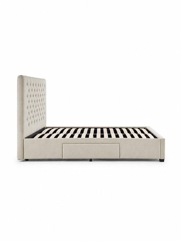 Wilton Upholstered 4 Drawer Storage Bed Frame - Oatmeal Linen, Super King - Living with Luxury