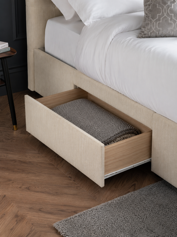 Wilton Upholstered 4 Drawer Storage Bed Frame - Oatmeal Linen, Super King - Living with Luxury