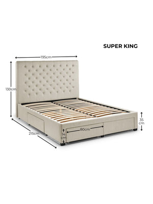 Wilton Upholstered 4 Drawer Storage Bed Frame - Oatmeal Linen, Super King - Living with Luxury