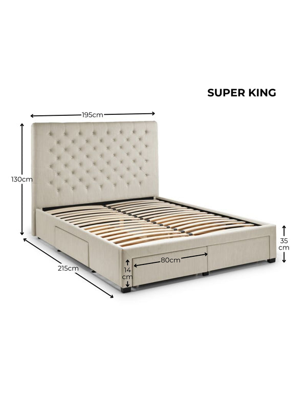 Wilton Upholstered 4 Drawer Storage Bed Frame - Oatmeal Linen, Super King - Living with Luxury