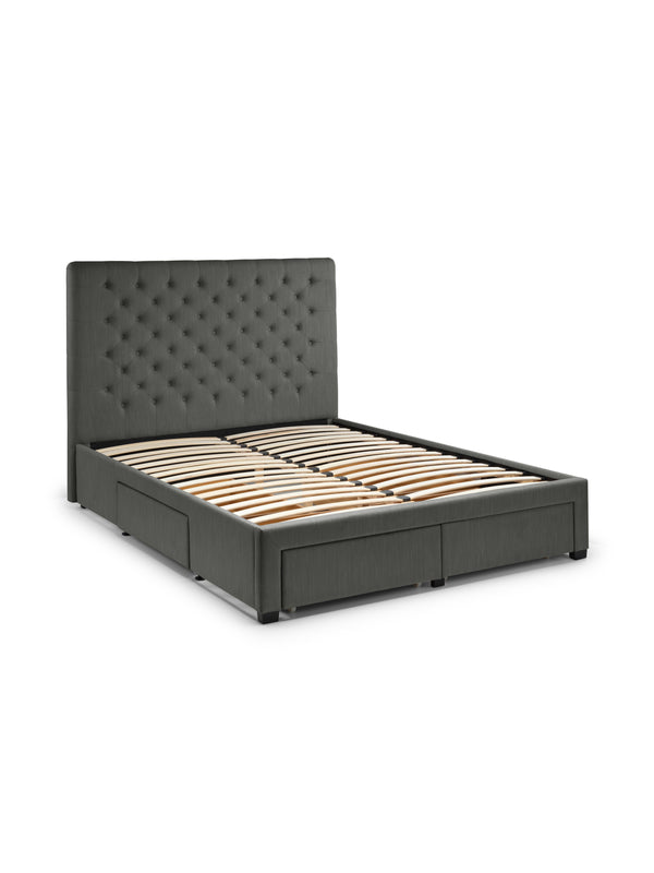 Wilton Upholstered 4 Drawer Storage Bed Frame - Dark Grey Linen, Double - Living with Luxury