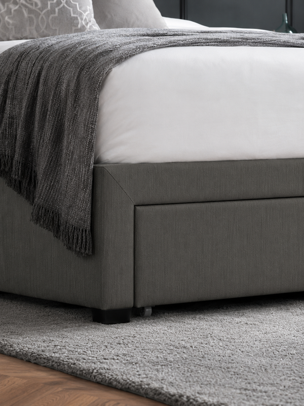 Wilton Upholstered 4 Drawer Storage Bed Frame - Dark Grey Linen, Double - Living with Luxury