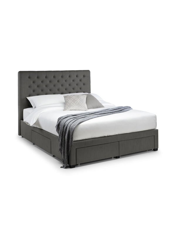Wilton Upholstered 4 Drawer Storage Bed Frame - Dark Grey Linen, King - Living with Luxury
