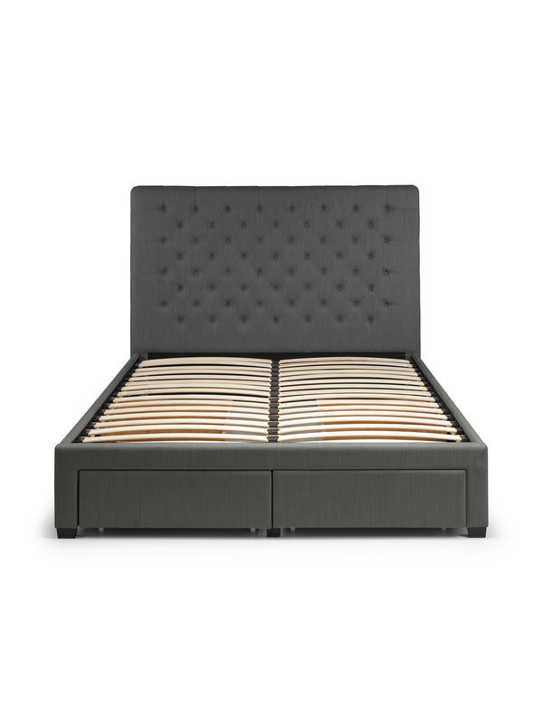 Wilton Upholstered 4 Drawer Storage Bed Frame - Dark Grey Linen, King - Living with Luxury