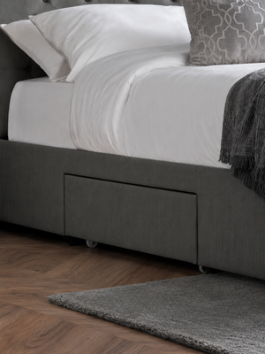 Wilton Upholstered 4 Drawer Storage Bed Frame - Dark Grey Linen, King - Living with Luxury