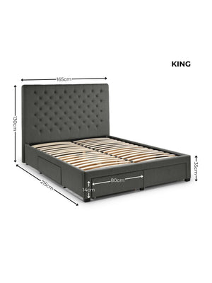Wilton Upholstered 4 Drawer Storage Bed Frame - Dark Grey Linen, King - Living with Luxury