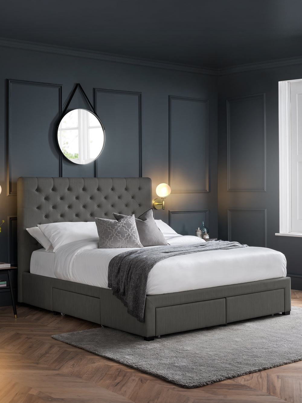 Wilton Upholstered 4 Drawer Storage Bed Frame - Dark Grey Linen, Super King - Living with Luxury