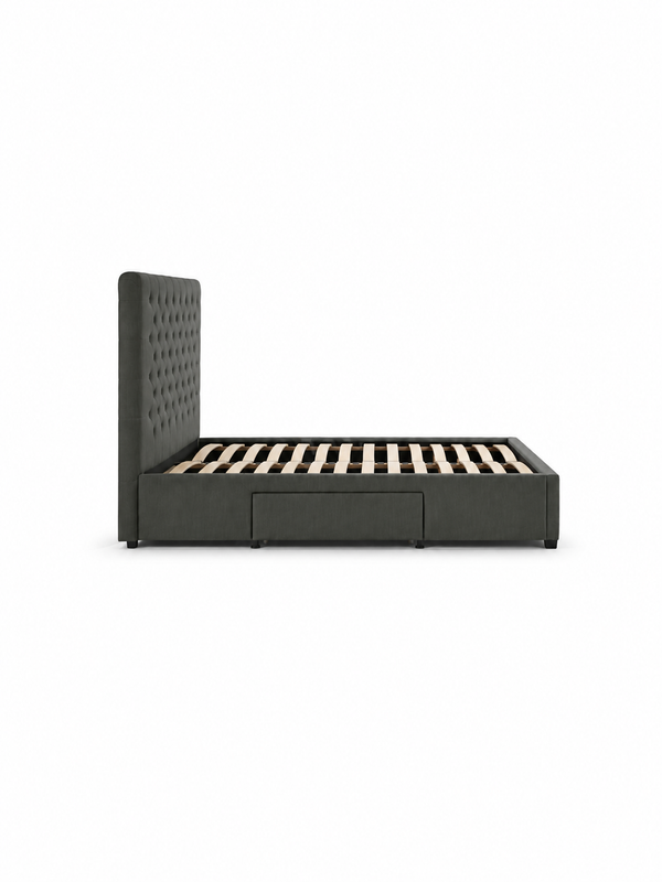 Wilton Upholstered 4 Drawer Storage Bed Frame - Dark Grey Linen, Super King - Living with Luxury