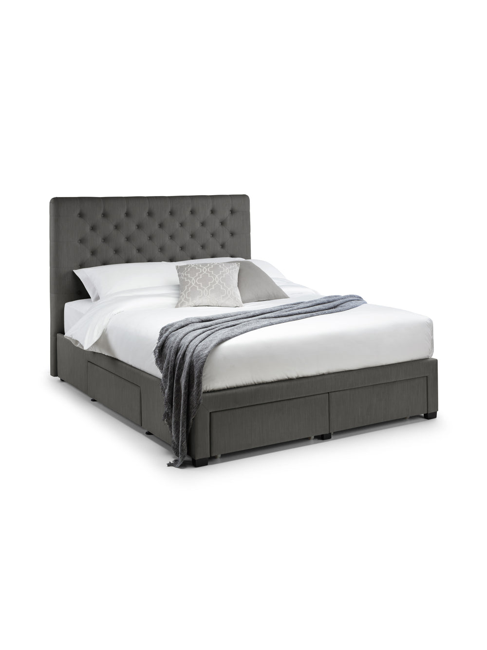 Wilton Upholstered 4 Drawer Storage Bed Frame - Dark Grey Linen, Super King - Living with Luxury