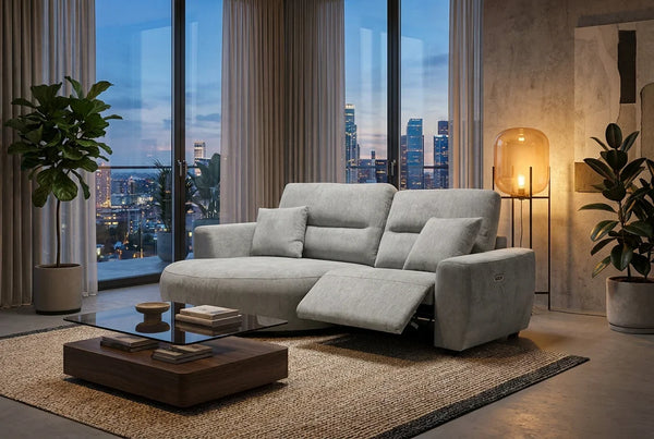 Denver Grey Left Hand Electric Recliner Sofa – Upholstered Living Room Sofa